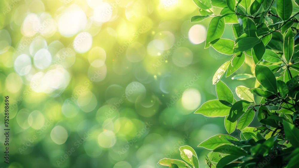 Summer green background poster with tree leaves. Free space for text.