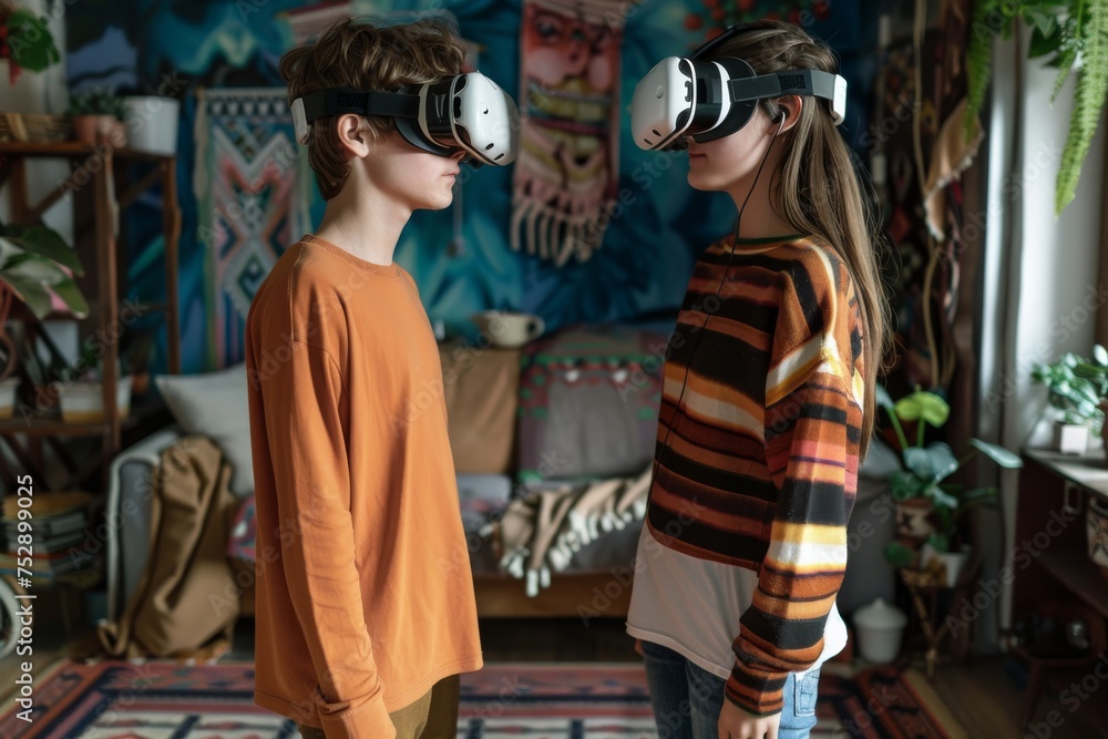 Obraz premium VR Virtual Training Mixed Virtual Reality Goggles for Communication. AR Glasses 3D Environments. Future Technology experiences Headset Gadget and in clean energy advocacy campaigns Wearable