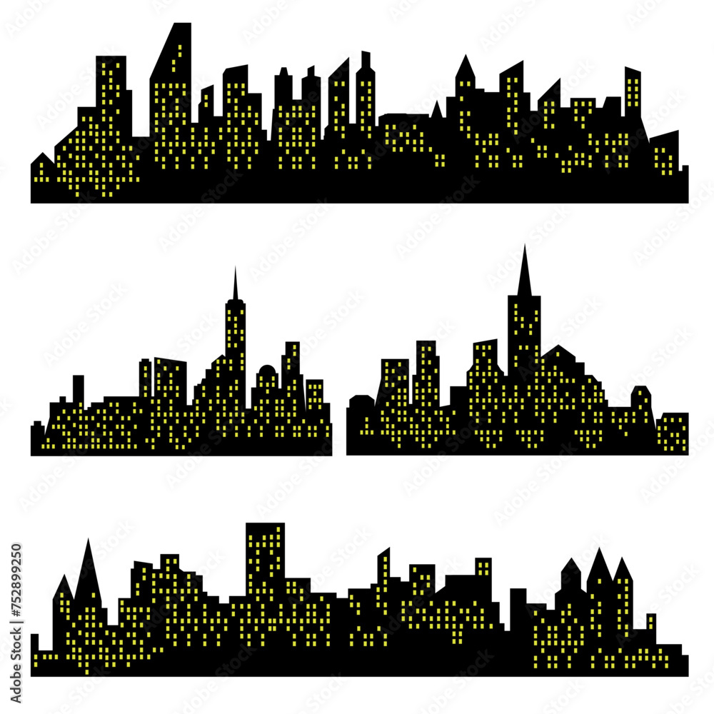 City background in the evening. Vector drawing of city skyline buildings.