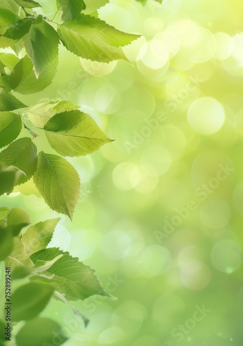 Summer green background poster with tree leaves. Free space for text.