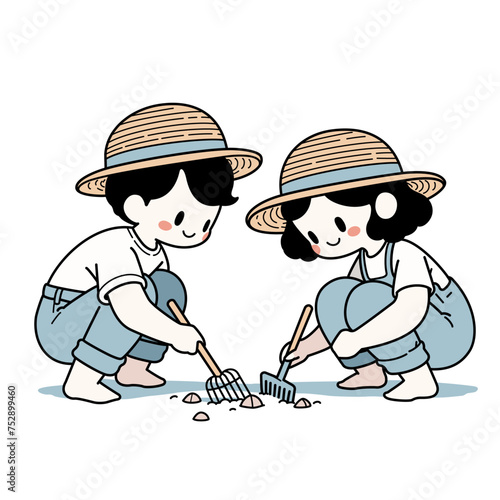 潮干狩りをしている男女