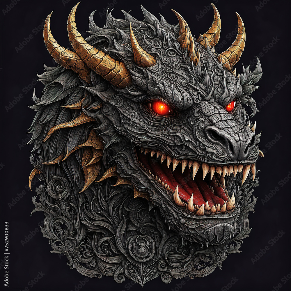 Dragon Album Movie Poster T-Shirt Cover Horror Style Printable 3d render 3D illustration