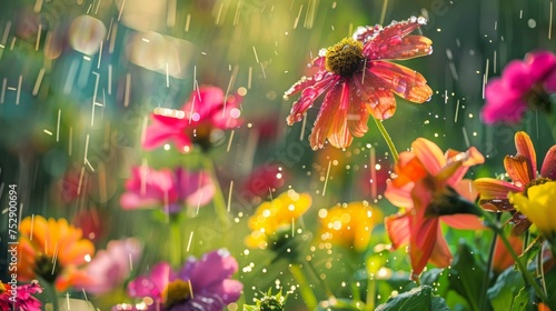 Vibrant garden flowers kiss...