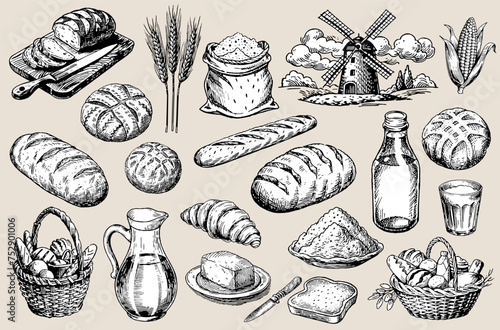 Traditional bakery items meticulously illustrated in a retro hand-drawn style