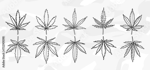 10 Verschiedene Lineart-Zeichnungen von Cannabisblättern: Vektorgrafik-Bundle
