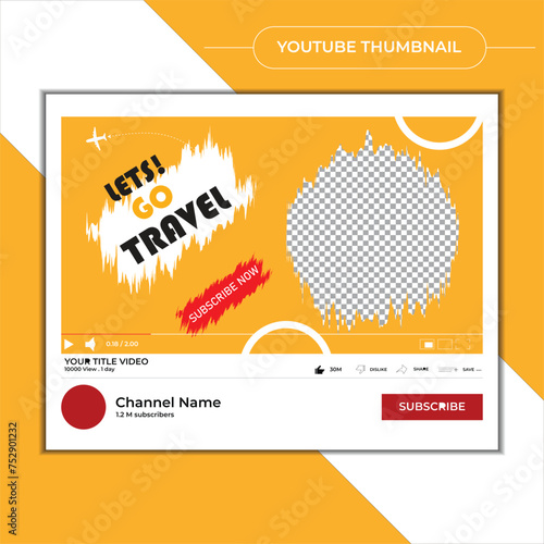 Yellow color background travel youtube thumbnail design vector template