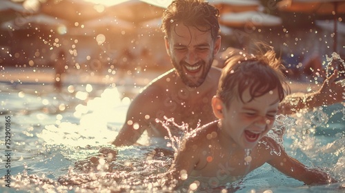Joyful Summertime Family Bonding by the Ocean © Cyprien Fonseca