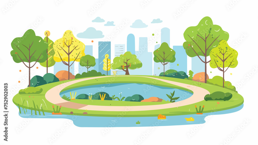 Park area in the city at vector illustration. Town