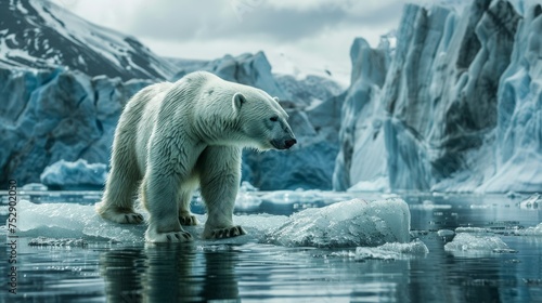 Lone Polar Bear on Melting Iceberg © Custom Media