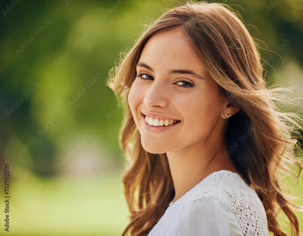 smiling portrait of young woman happy in summer nature garden outdoor smiling portrait of young woman happy in summer nature garden outdoor