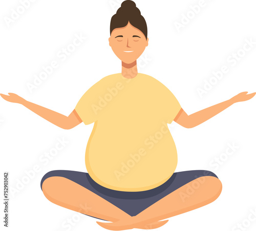 Pregnant woman on yoga icon cartoon vector. Relax time. Calm person exercise