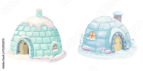cute igloo watercolour vector illustration