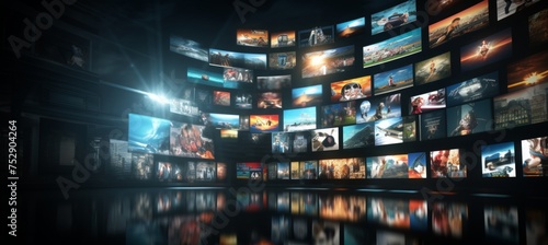 Multimedia background with various channel images for web streaming and tv video technology