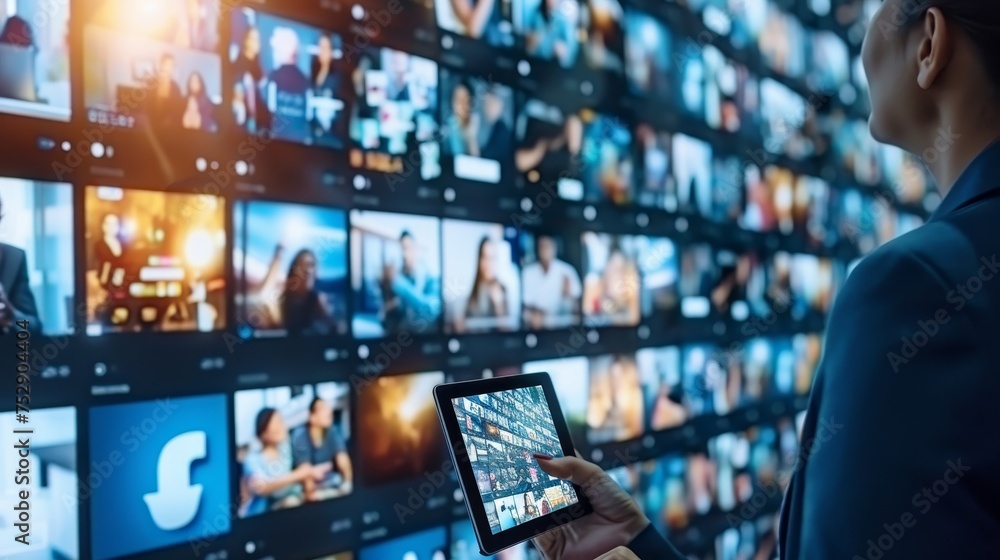 Multimedia background with various channel images web streaming media tv video technology concept Multimedia background with various channel images web streaming media tv video technology concept