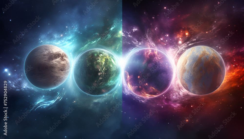 Planets galaxy and nebula in outer space. different planets in the space Abstract cosmic background with stars - obrazy, fototapety, plakaty 