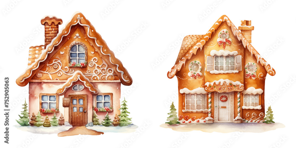 ginger bread house watercolor vector illustration 