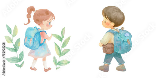 kid back to school watercolour vector illustration