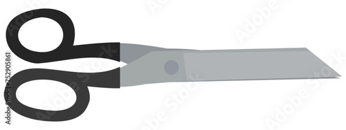 Metal designer scissors with black handle isolated (flat design,cut out)
