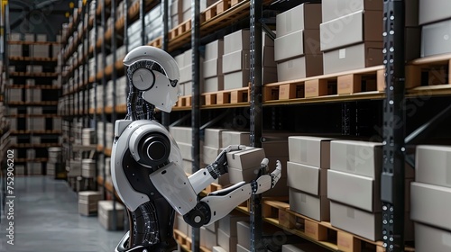 a robot's task of organizing boxes on a shelf in a warehouse setting.
