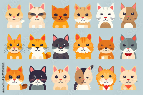 Set of cat faces. Little kittens collection.