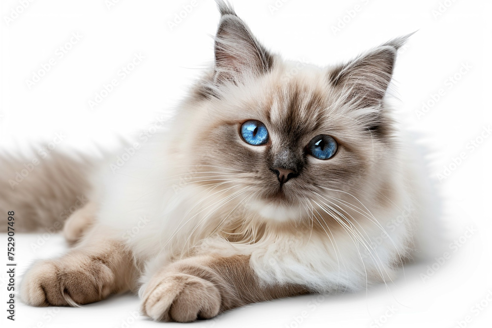 Enchanting Himalayan cat, its eyes like pools of sapphire. Isolated on transparent background.  