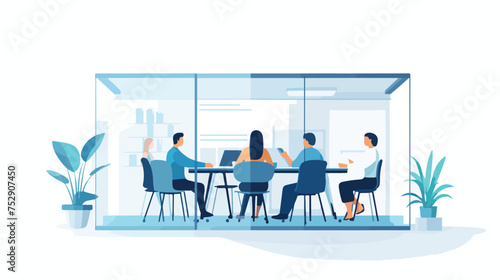 Team meeting in glass office isolated on white background
