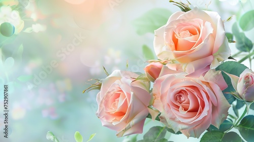 Summer blossoming delicate rose on blooming flowers festive background  pastel and soft bouquet floral card generative ai