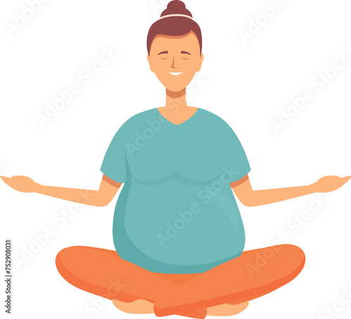 Happy pregnant meditation icon cartoon vector. Group class yoga. Time check care
