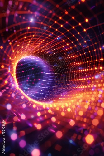 Vibrant digital wave landscape with particles. A high-quality 3D render of a dynamic digital wave landscape with illuminated particle dots creating a cosmic atmosphere.