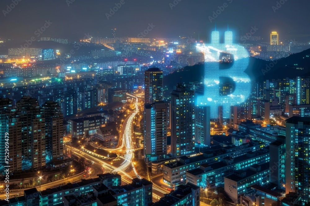 Illuminated Bitcoin Skyline