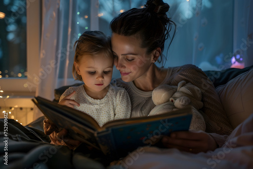 Mutter und Tochter am vorlesen