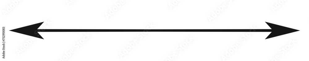 Double arrow symbol. Long straight horizontal arrow with two-sided pointers. Black width or east and west orientation icon isolated on white background. Vector graphic illustration. Double arrow symbol. Long straight horizontal arrow with two-sided pointers. Black width or east and west orientation icon isolated on white background. Vector graphic illustration.