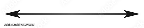Double arrow symbol. Long straight horizontal arrow with two-sided pointers. Black width or east and west orientation icon isolated on white background. Vector graphic illustration.