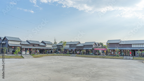 1 January 2024 in Bangkok, Thailand Photos of tourist attractions Landscape photography of a village, a model Japanese town. Japanese style shop zone The house is an ancient, traditional style, 