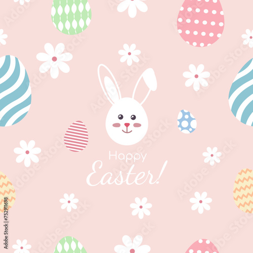 the easter flat cute pattern with white rabbit and colorful eggs 