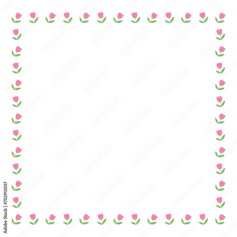 Frame of pink tulips on white background. Border, decoration for banners, postcards. The concept of spring, Mother's Day Frame of pink tulips on white background. Border, decoration for banners, postcards. The concept of spring, Mother's Day