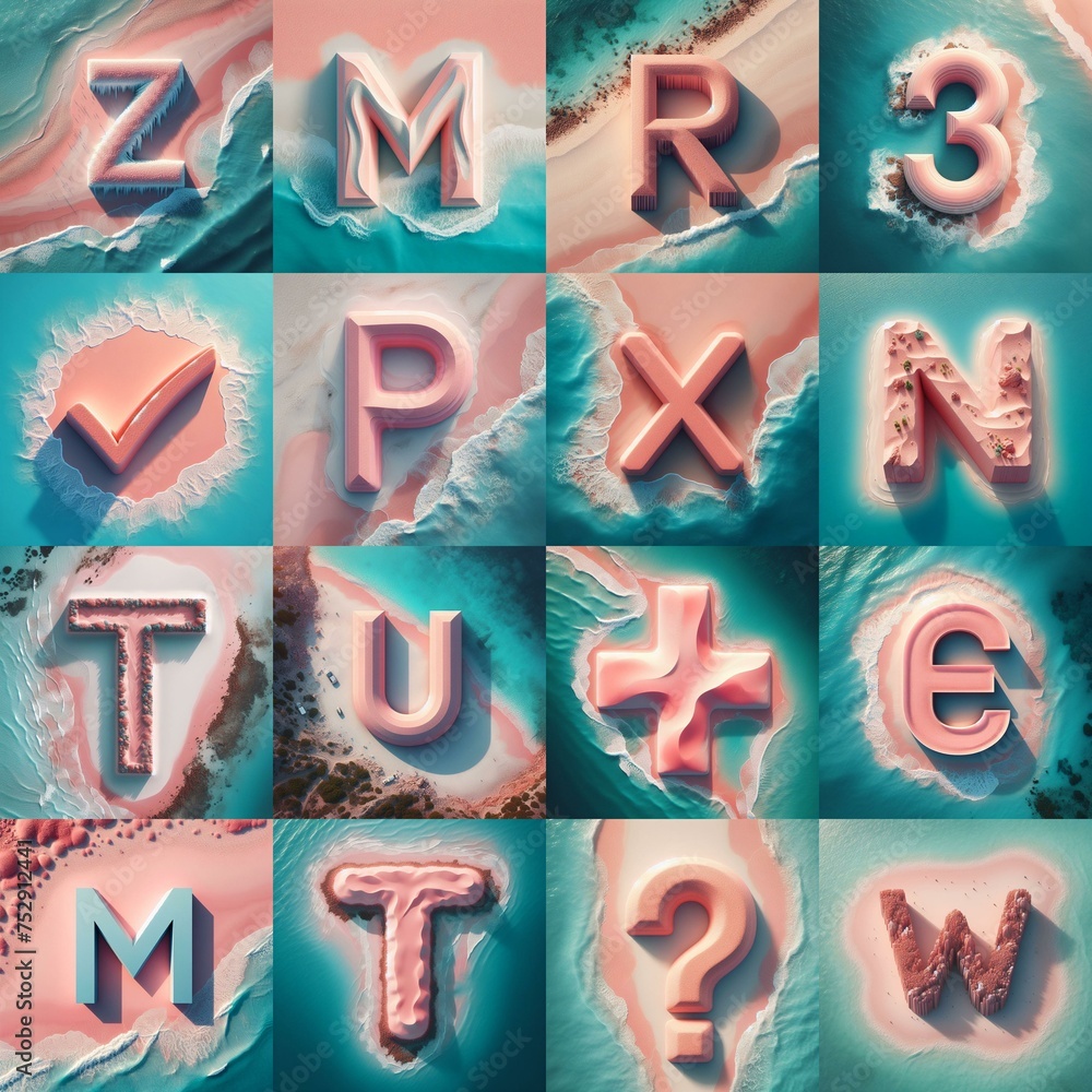 Fototapeta premium Coastline sea and sand 3D Lettering Typeface. AI generated illustration