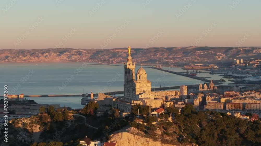 Aerial view of Notre Dame de La Garde and the Vieux Port in Marseille Aerial view of Notre Dame de La Garde and the Vieux Port in Marseille