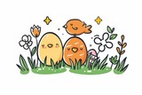 Easter Egg Basket encouragement card. Happy easter Nasturtium vines bunny. 3d Eggstravaganza hare rabbit illustration. Cute Easter egg hunt signs festive card wallpaper illustration portfolio