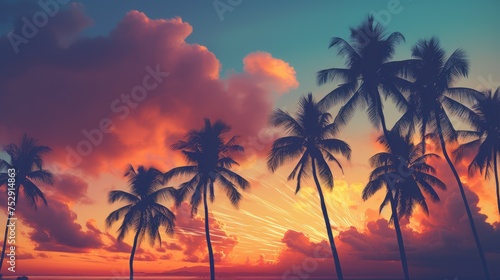 palm trees at sunset © faiz
