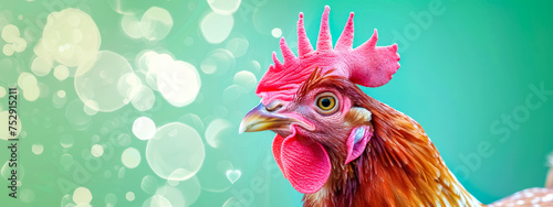 Vibrant rooster portrait on sparkling background