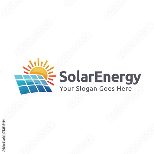 Solar energy logo design. Sun and solar panel abstract symbol. Sun power logo
