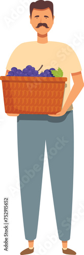 Grapes full basket icon cartoon vector. Ready for wine production. Vine barrel