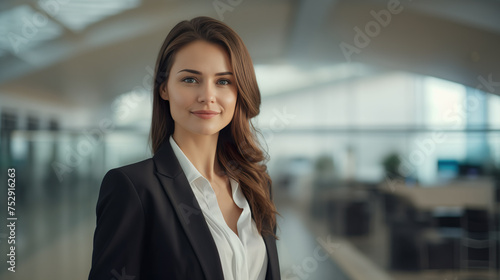 Successful young businesswoman standing in a modern business building - pretty smiling confident woman with long hair Free Download Successful young businesswoman standing in a modern business building - pretty smiling confident woman with long hair - GFXLoad