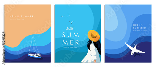 Set of Hello Summer posters, vertical posters, banners, cards