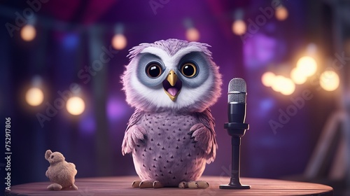 Owl hosting a spelling bee night school setting photo