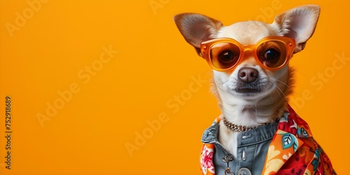 Stylish Chihuahua Wearing Trendy Outfit with Space for Text. Concept Pet Fashion, Trendy Outfits, Chihuahua Style, Text Space, Cute Canines