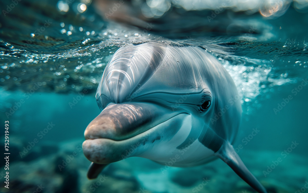 Naklejka premium Dolphin in the ocean. Generative AI