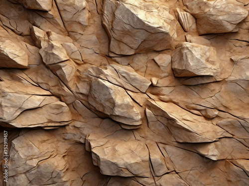 Light brown rock texture. Rough mountain surface. Close-up. Beige stone background with space for design. Web banner. Wide. Panoramic. Sandstone. Solid, rocky, slate.