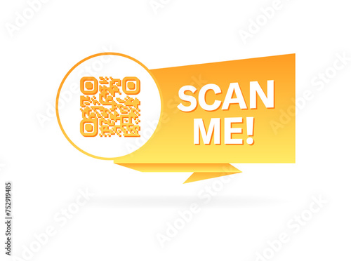 Scan me qr-code banner. Pop art banner. Flat style. Vector icon